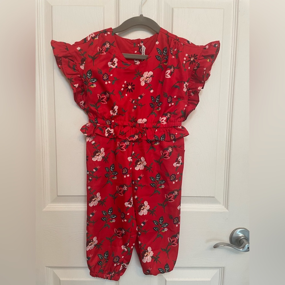 Janie & Jack Red Floral Jumpsuit 2T